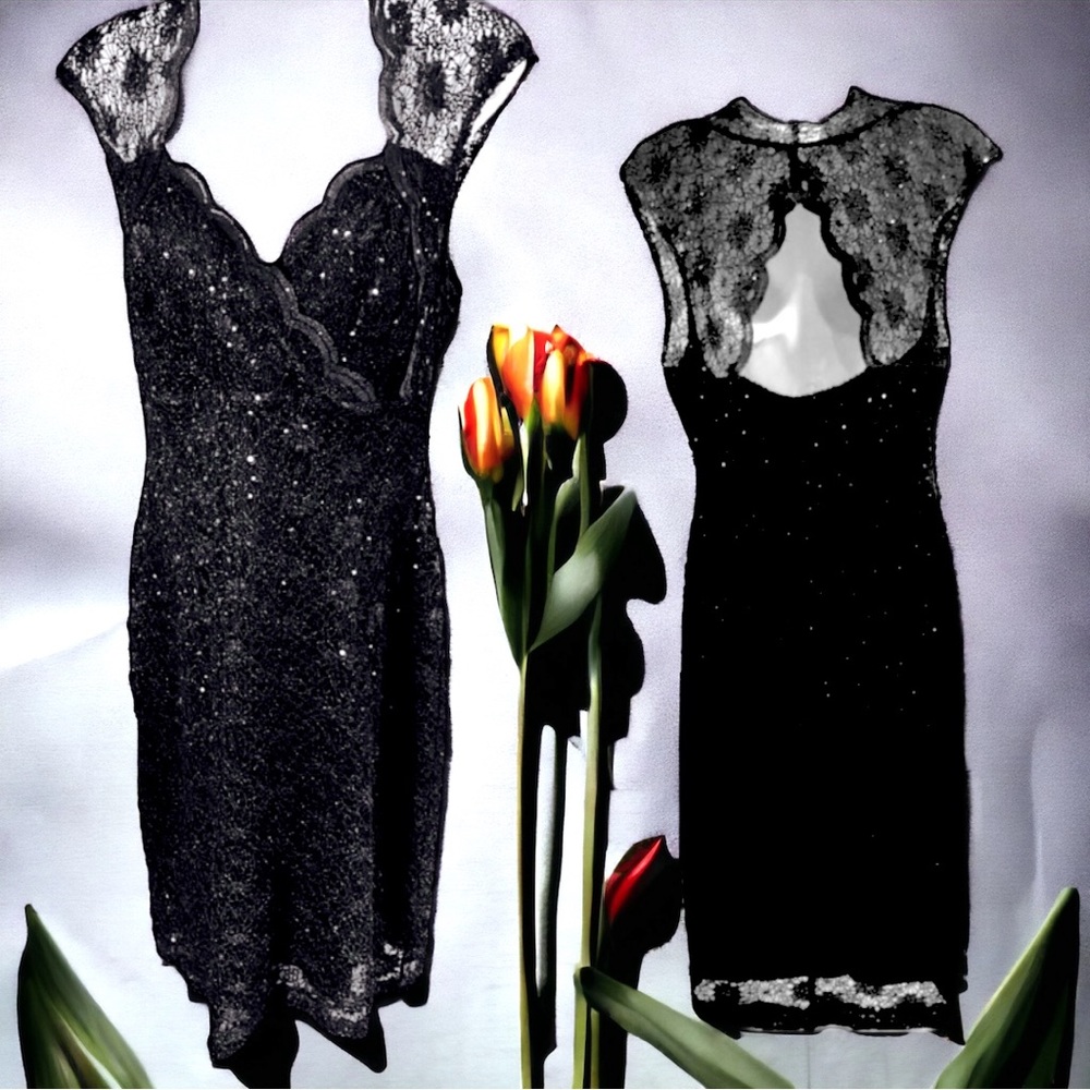 Like new!  Elegant, Sexy Black Lace Cutout Party Dress. Midi. Size 8/10 - Picture 2 of 12
